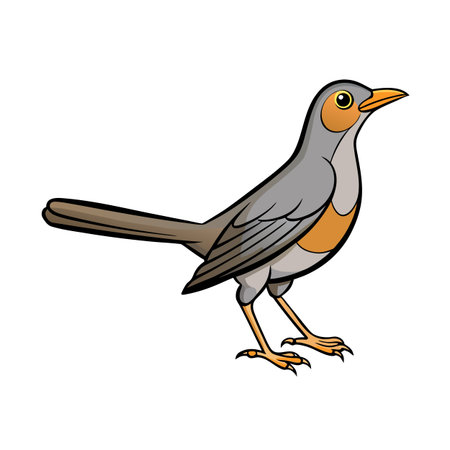Cartoon Illustration of a Bird Standing Upright, Eye Level, With Bold Outlinesのイラスト素材