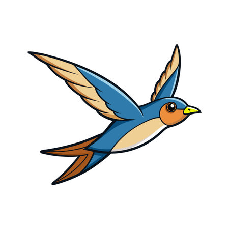 Stylized Illustration of a Swallow in Flight with Bright Colors on a White Backgroundのイラスト素材