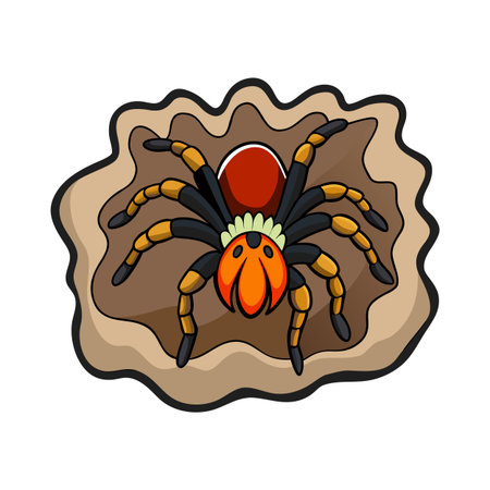 Cartoon spider in burrow illustration featuring bold colors and thick outlines.のイラスト素材