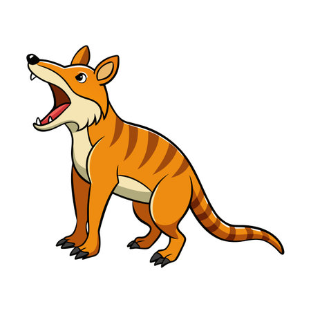 Cartoon Thylacine with Open Mouth, Isolated on White Background, Vector Illustrationのイラスト素材