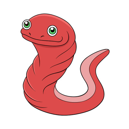 Cartoon Red Worm Illustration with Big Eyes Isolated on White Backgroundのイラスト素材
