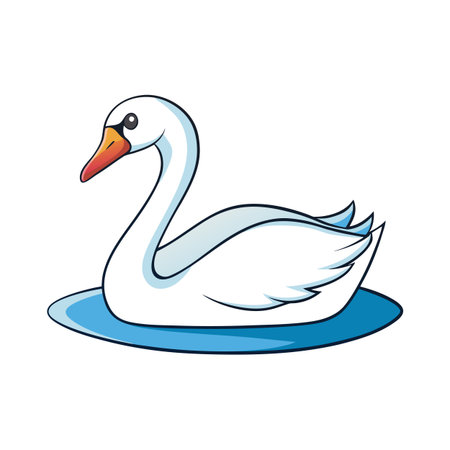Cartoon illustration of a white swan on blue water, isolatedのイラスト素材
