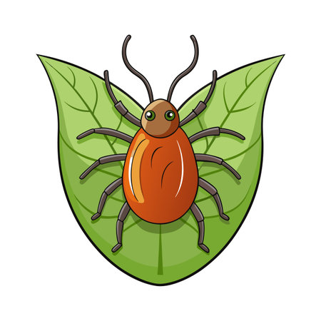 Cartoon illustration of a bug on green leaf, vector designのイラスト素材