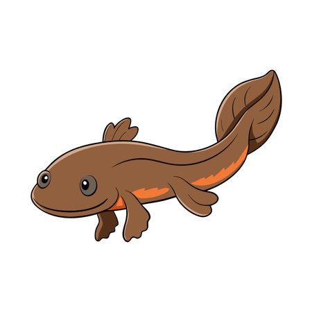 Cartoon Newt Illustration with Brown Body and Orange Accents on a White Backgroundのイラスト素材