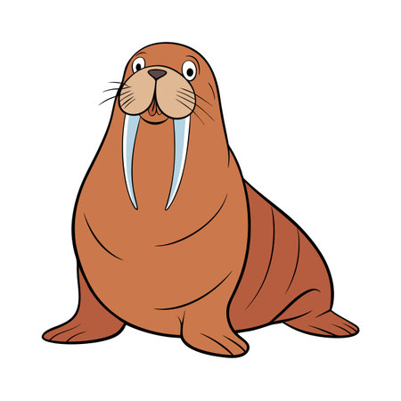Cartoon walrus illustration on white background for children books and educational materialのイラスト素材