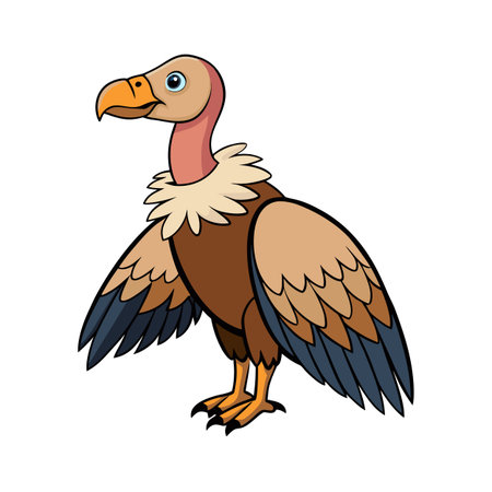 Cartoon vulture illustration on white background featuring detailed wing feathersのイラスト素材