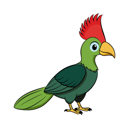 Cartoon Green Bird with Red Crest Illustration Isolated on White Backgroundのイラスト素材