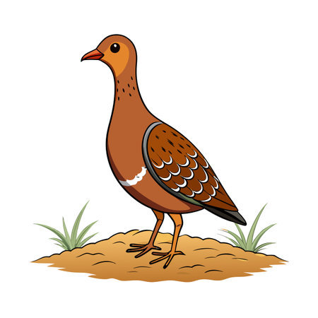 Cartoon partridge standing on a mound with grass, isolated on white backgroundのイラスト素材