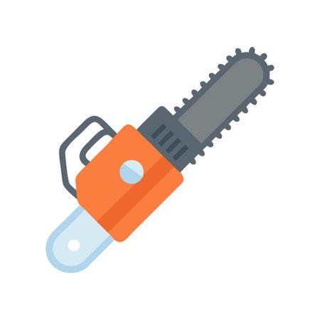 Orange chainsaw illustration with grey blade isolated on black background flat styleのイラスト素材