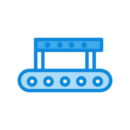 Stylized blue conveyor belt illustration with white loading area on black backgroundのイラスト素材