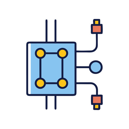 Stylized blue square with connection points and lines, minimal design on blackのイラスト素材