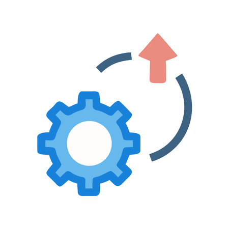 Blue gear with arrow pointing upwards on black background to suggest automationのイラスト素材