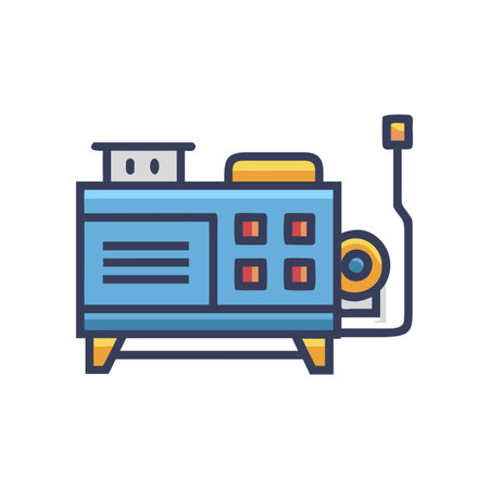 Stylized vector illustration of a blue portable generator unit on a black backgroundのイラスト素材