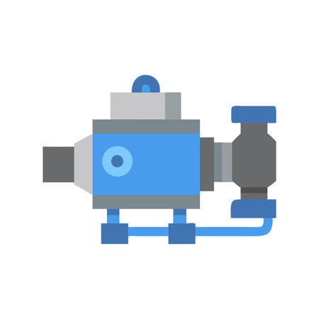 Isolated blue and gray engine illustration on black background with plumbing systemのイラスト素材