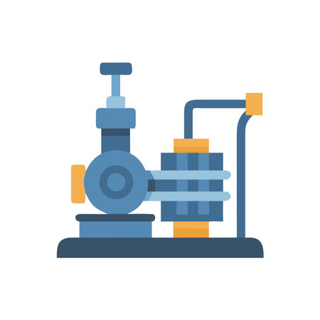 Blue industrial pump or machine flat vector isolated on black backgroundのイラスト素材