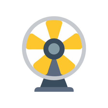 Yellow bladed fan on a black background in a flat graphic styleのイラスト素材