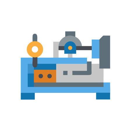 Stylized illustration of an industrial machine tool with geometric shapes and flat designのイラスト素材