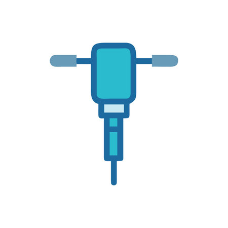 Illustration of a blue jackhammer construction tool against black background