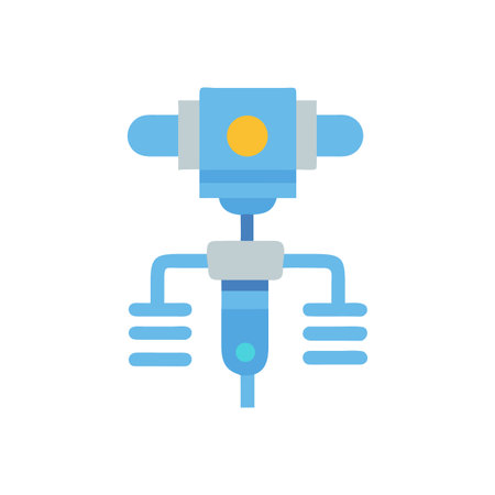 Modern flat illustration of robotic machine in light blue color on black backgroundのイラスト素材