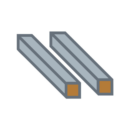 Abstract isometric illustration of two parallel rectangular metal beams on black backgroundのイラスト素材
