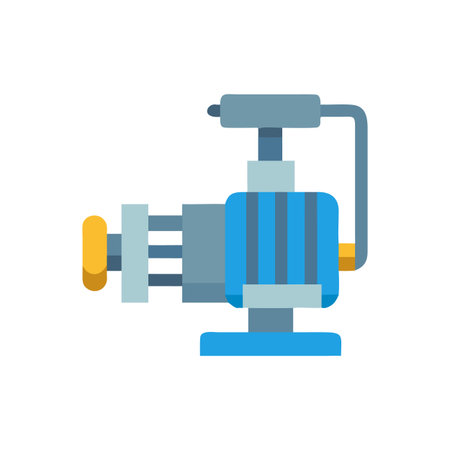 Illustration of an industrial pump with blue and gray color scheme, isolated on blackのイラスト素材