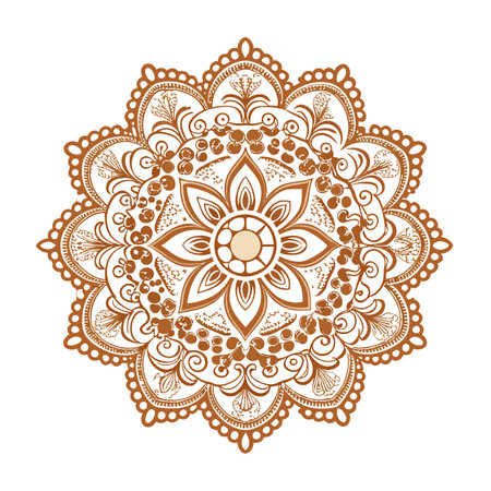 Detailed Brown Floral Mandala on White Background Designのイラスト素材
