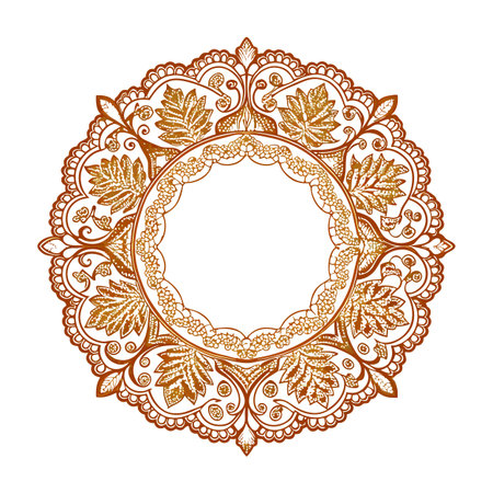 Ornate Autumnal Mandala with Leaves and Lacy Detailsのイラスト素材