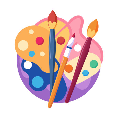 Colorful Art Supplies: Paint Palettes and Paintbrushes Graphicのイラスト素材