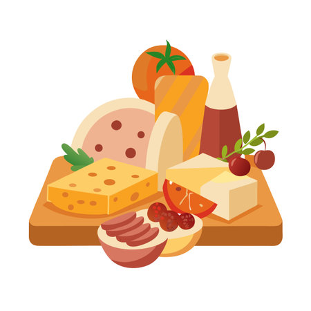 Cheese board platter food vector art illustration designのイラスト素材