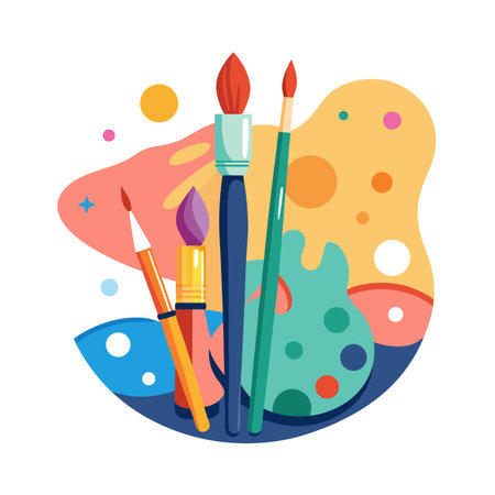 Colorful paintbrushes and palette illustration for creative projectsのイラスト素材