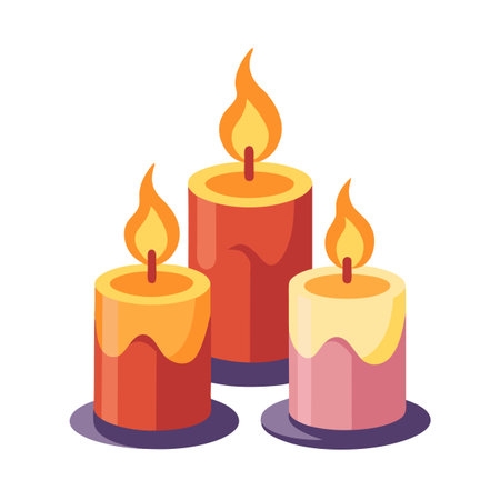 Illustration of three burning candles with decorative dripsのイラスト素材