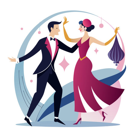 Elegant couple dancing vintage style in formal attireのイラスト素材