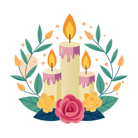 Floral Candles with Roses Vector Illustration Designのイラスト素材