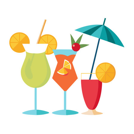 Colorful summer cocktails illustration with orange slices and umbrellaのイラスト素材