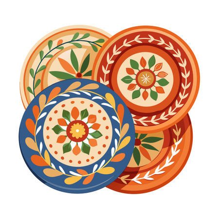 Decorative Plates Vector Illustration with Floral Designsのイラスト素材