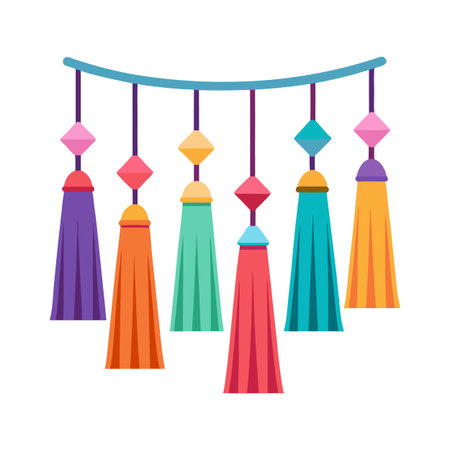 Colorful Boho Tassel Garland Decoration for Celebration or Partyのイラスト素材