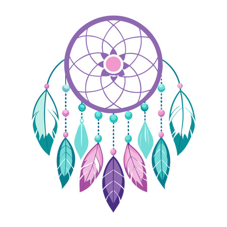 Colorful Dreamcatcher with Feathers and Beads Illustrationのイラスト素材