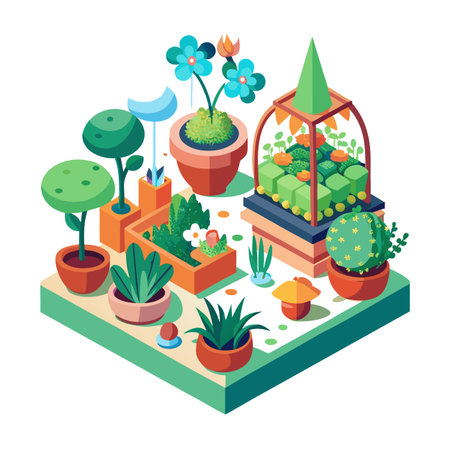 Isometric Garden: A Low Poly Delightful Plantscape Illustrationのイラスト素材