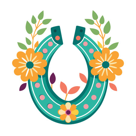Good luck horseshoe with flowers and decorative leavesのイラスト素材