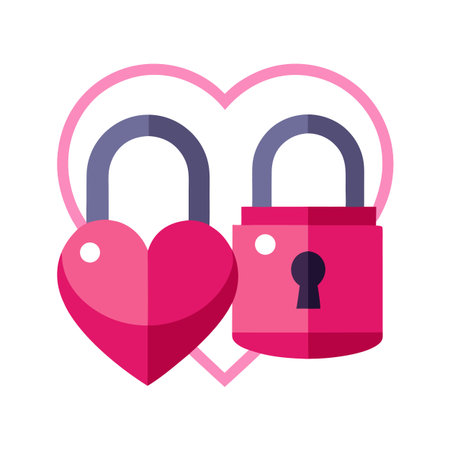 Linked Love: Heart-Shaped and Rectangular Padlocks Symbolize Romantic Securityのイラスト素材