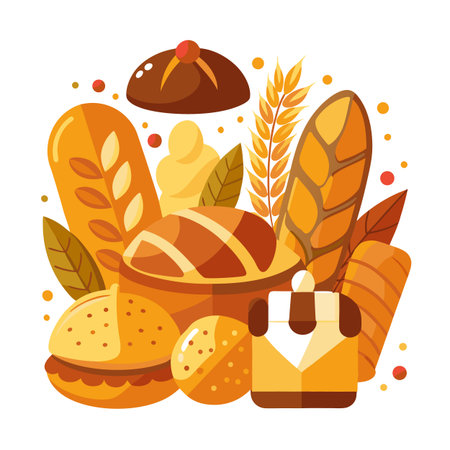 Variety of Delicious Breads and Bakery Treatsのイラスト素材