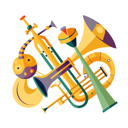 Abstract brass instruments illustration, music instruments vector compositionのイラスト素材