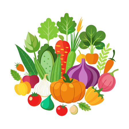 Colorful Harvest of Fruits and Vegetables Freshly Pickedのイラスト素材