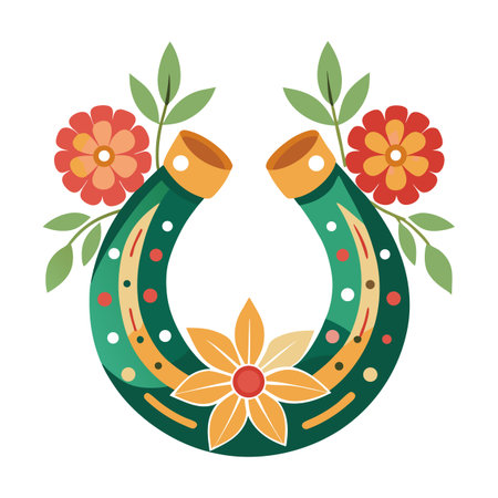 Floral Horseshoe Art with Good Luck and Fortuneのイラスト素材