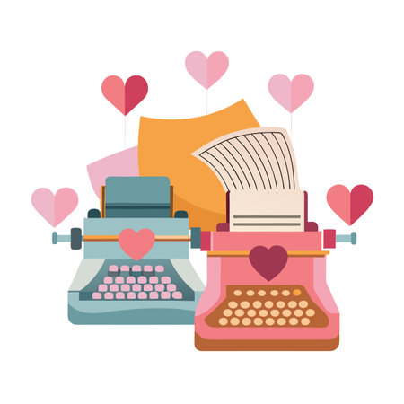 Two typewriters with hearts for a love storyのイラスト素材