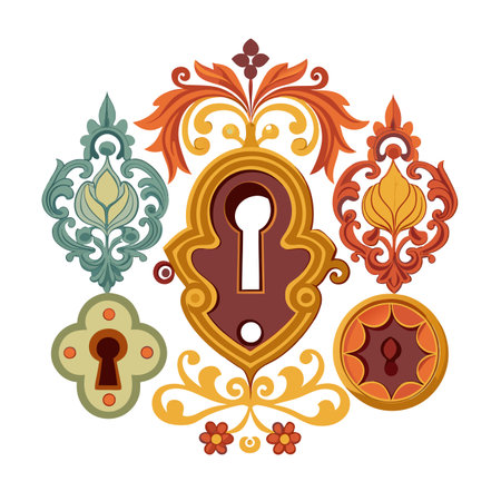 Antique Keyhole Lock Design Illustration, Flat Vector Isolatedのイラスト素材