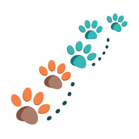 Colorful Paw Prints Trail on White Background Illustrationのイラスト素材