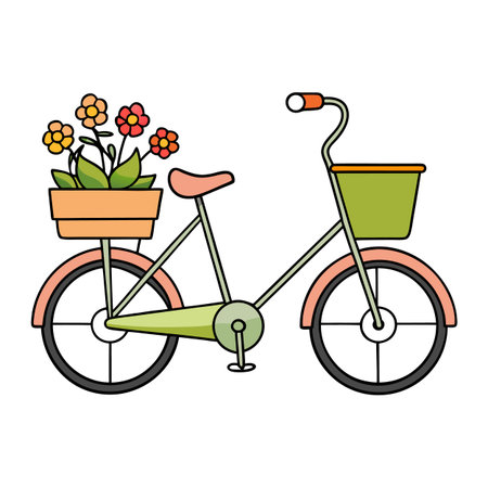 Cute cartoon bicycle with flowers in basket vectorのイラスト素材