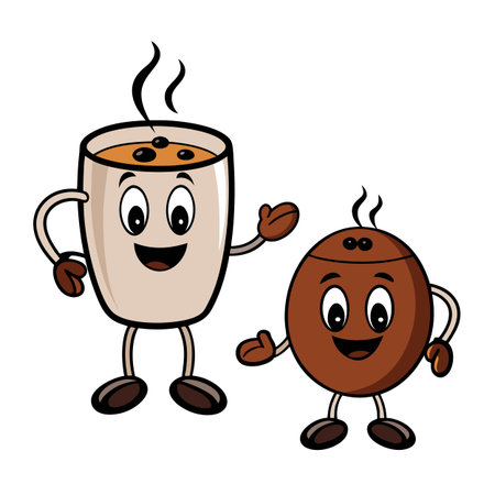 Cartoon coffee cup and coffee bean character illustrationのイラスト素材