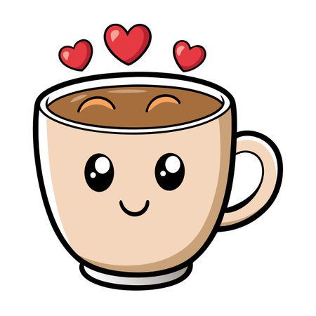 Cute coffee cup with hearts cartoon illustrationのイラスト素材